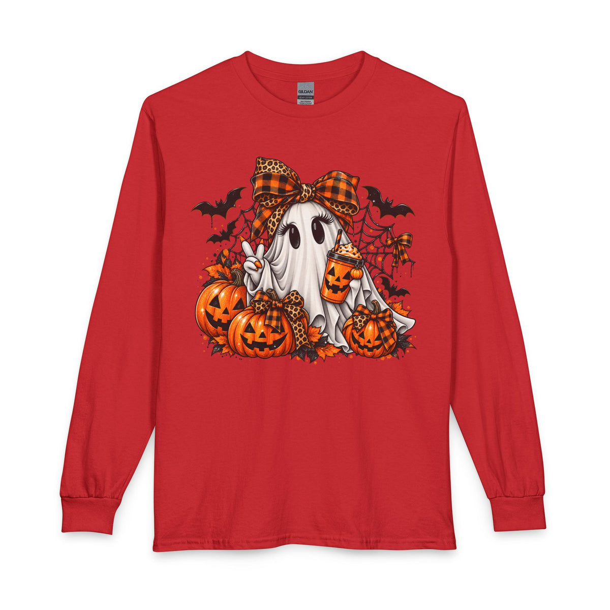 Halloween Ghost with Pumpkins Long Sleeve Tee