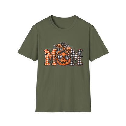 Halloween Mom T-Shirt – Plaid Pumpkin "MOM" Graphic Tee