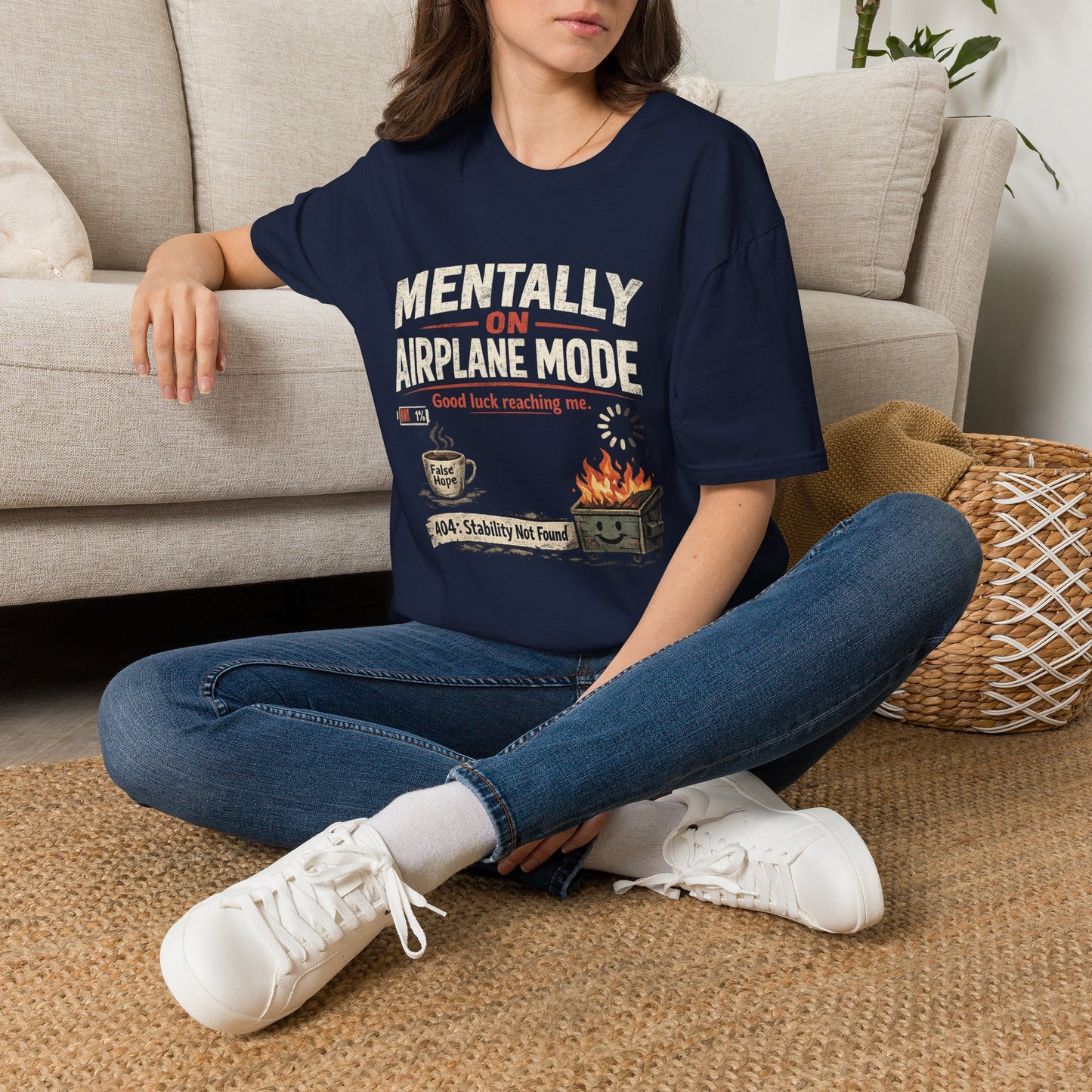 Women’s/Mens Tee: "Mentally on Airplane Mode" T-Shirt — Funny Travel/Introvert Graphic Tee