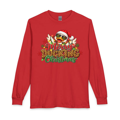 Merry Cheeky Christmas Long Sleeve Tee — Santa Duck Holiday Shirt