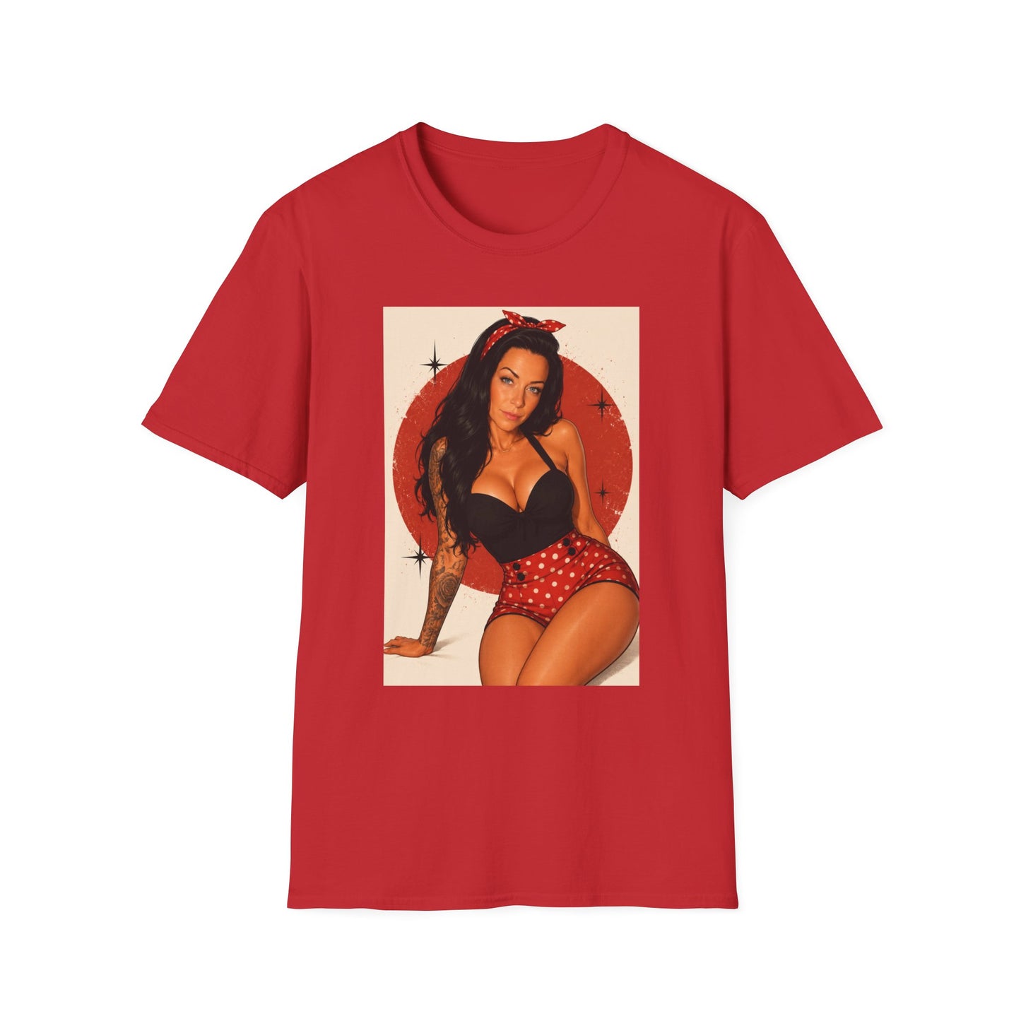 Retro Pinup T-Shirt - Vintage Red Bandana Pin-Up Girl Graphic Tee