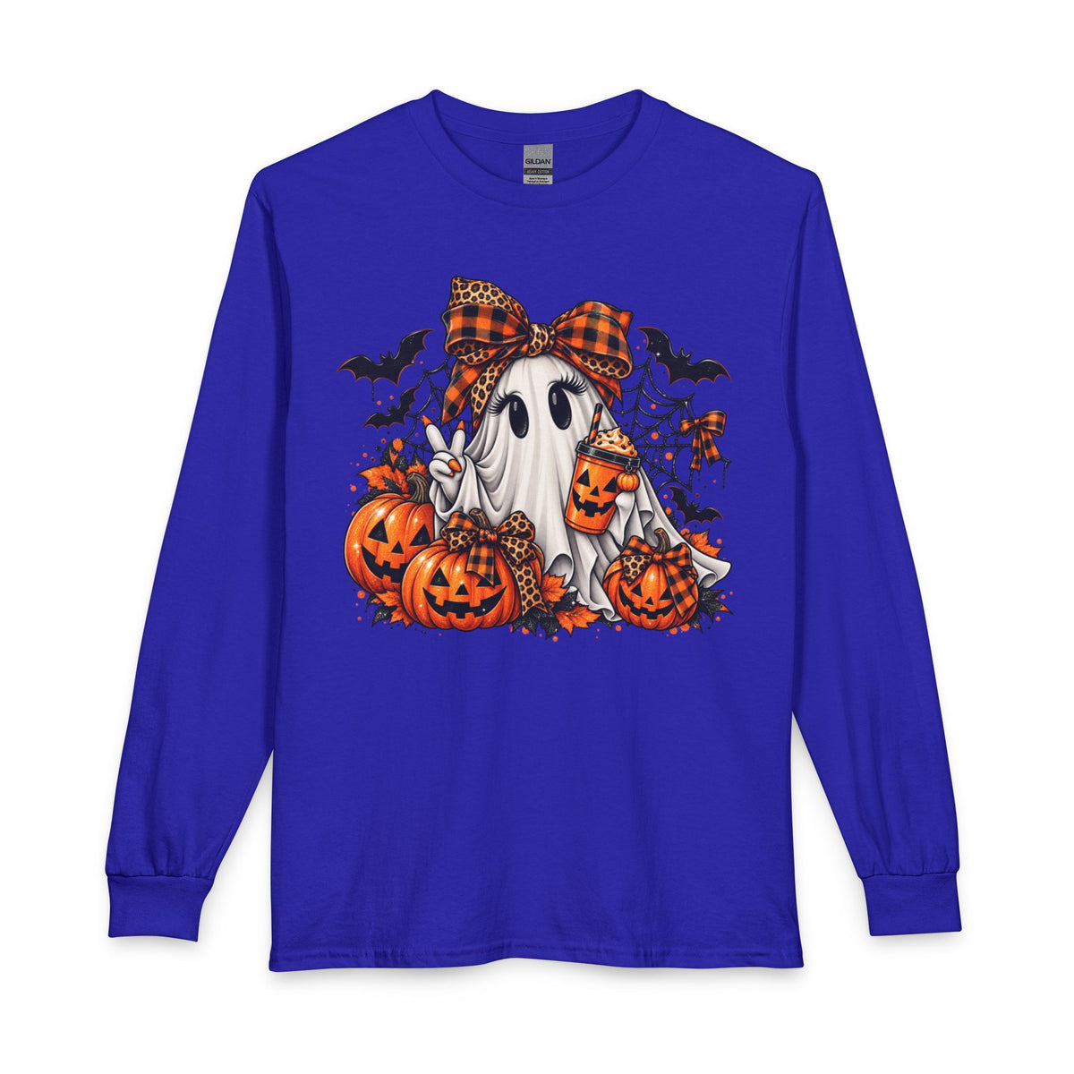 Halloween Ghost with Pumpkins Long Sleeve Tee