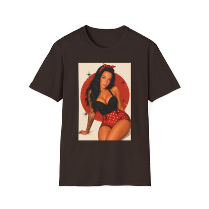 Retro Pinup T-Shirt - Vintage Red Bandana Pin-Up Girl Graphic Tee