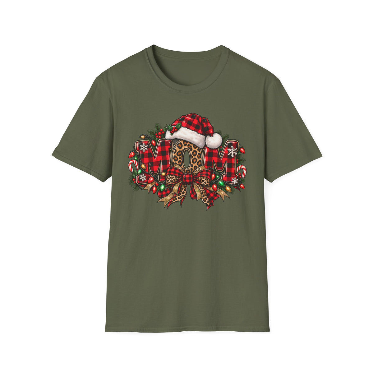 Christmas Mom T-Shirt – Holiday Plaid Santa Hat Café Design