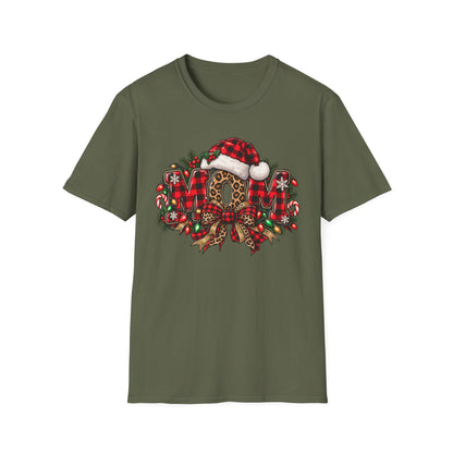 Christmas Mom T-Shirt – Holiday Plaid Santa Hat Café Design