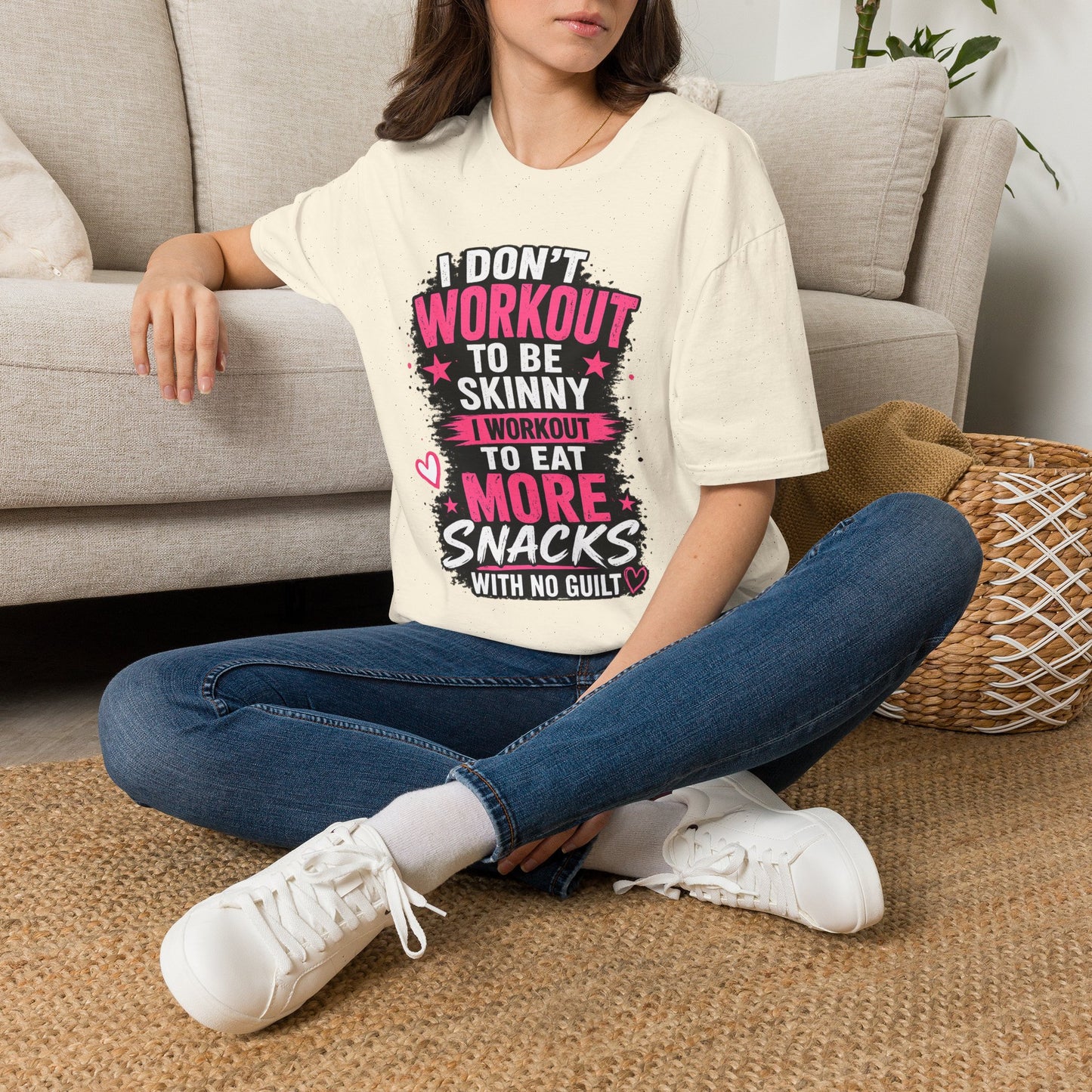 Workout & Snacks T-Shirt — “I Don’t Workout to Be Skinny” Funny Fitness Tee