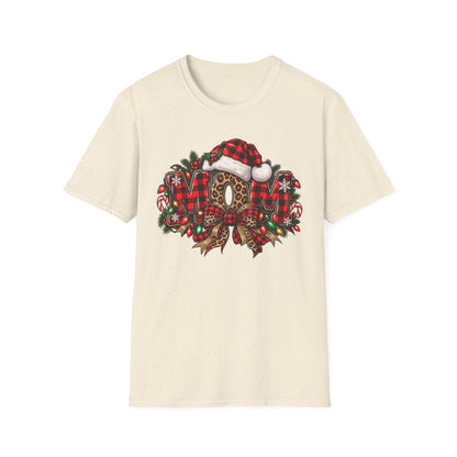 Christmas Mom T-Shirt – Holiday Plaid Santa Hat Café Design
