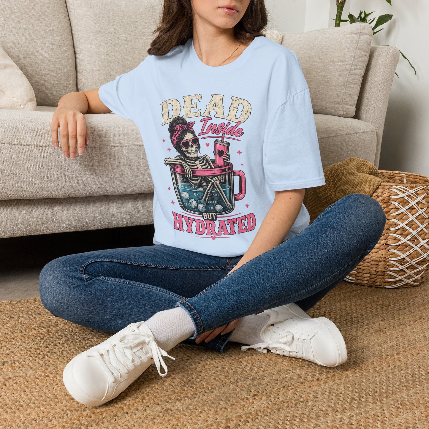 Dead Inside But Hydrated T-Shirt — Funny Skull Skeleton Graphic Tee