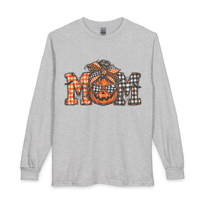 Halloween MOM Pumpkin Plaid Long Sleeve Tee