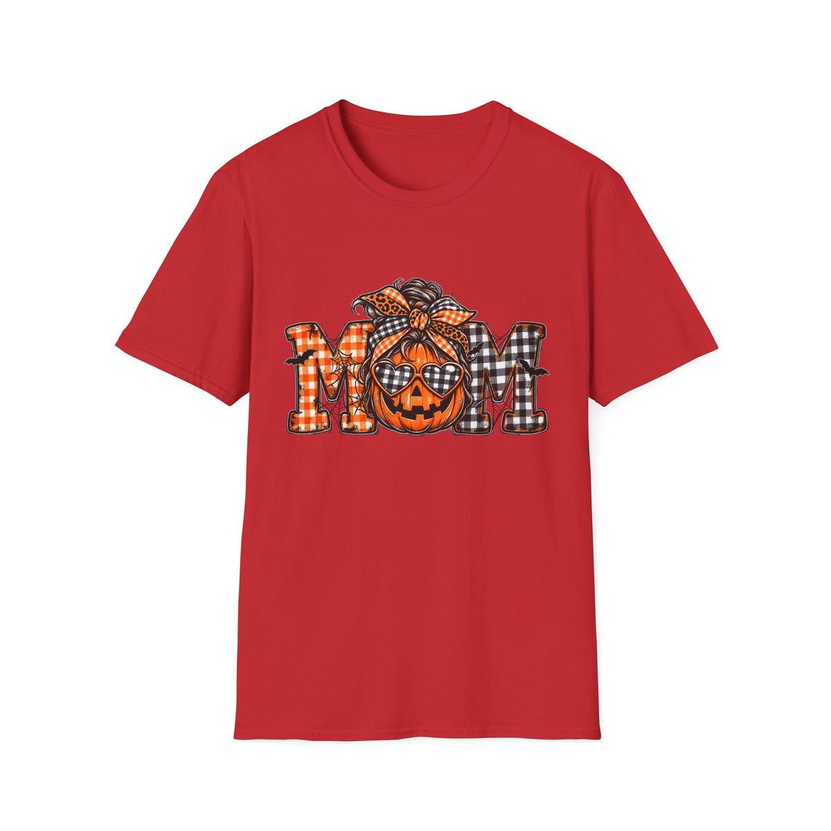 Halloween Mom T-Shirt – Plaid Pumpkin "MOM" Graphic Tee