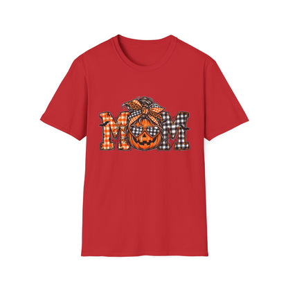 Halloween Mom T-Shirt – Plaid Pumpkin "MOM" Graphic Tee