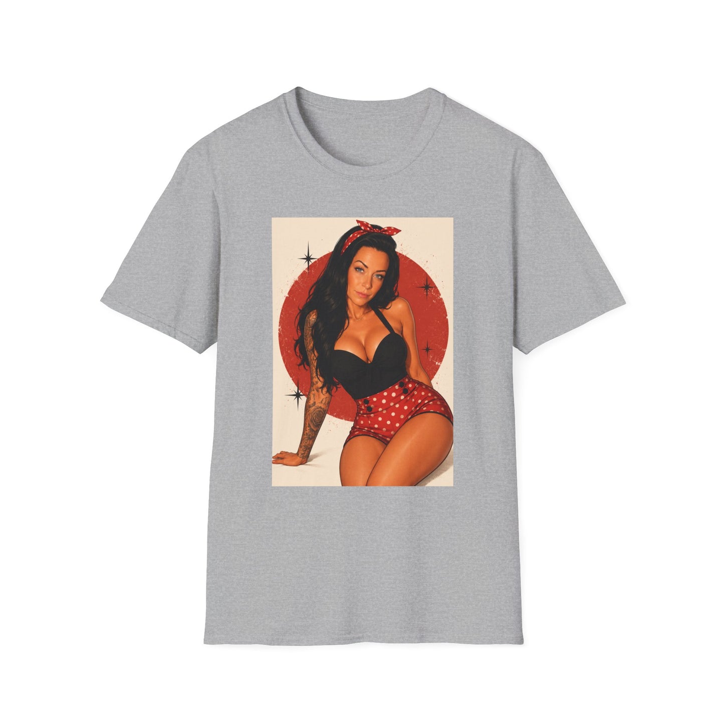Retro Pinup T-Shirt - Vintage Red Bandana Pin-Up Girl Graphic Tee