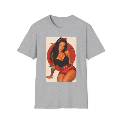 Retro Pinup T-Shirt - Vintage Red Bandana Pin-Up Girl Graphic Tee