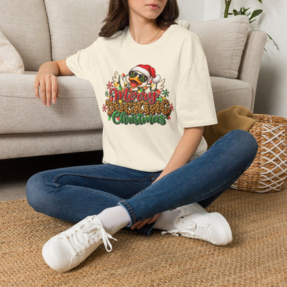 Merry Ducking Christmas T-Shirt — Santa Hat Sunglasses Holiday Tee