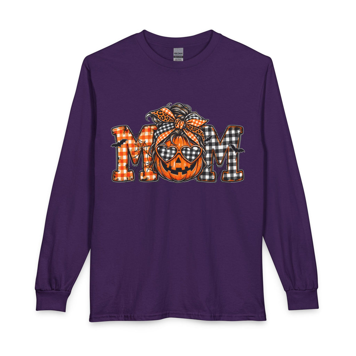 Halloween MOM Pumpkin Plaid Long Sleeve Tee