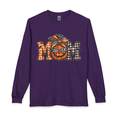 Halloween MOM Pumpkin Plaid Long Sleeve Tee