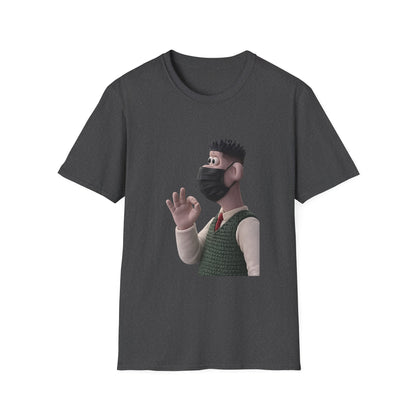 Fairs Cartoon Character T-Shirt — Cute 3D Guy Wearing Face Mask Tee