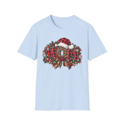 Christmas Mom T-Shirt – Holiday Plaid Santa Hat Café Design