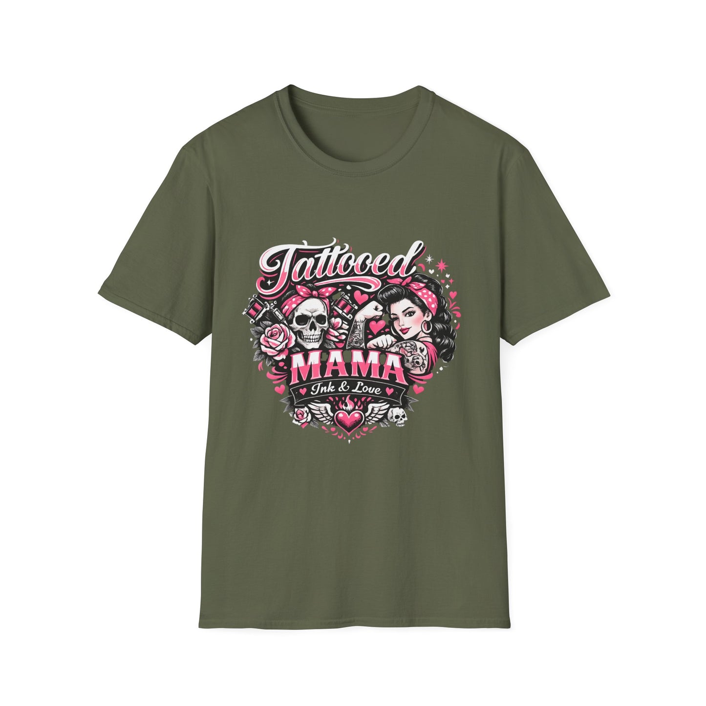 Tattooed Mama T-Shirt — Retro Rockabilly Skull & Rose Design