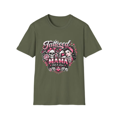 Tattooed Mama T-Shirt — Retro Rockabilly Skull & Rose Design