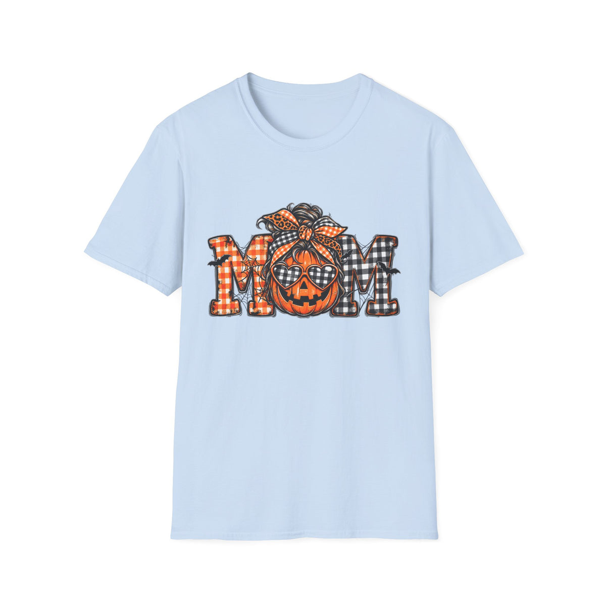 Halloween Mom T-Shirt – Plaid Pumpkin "MOM" Graphic Tee
