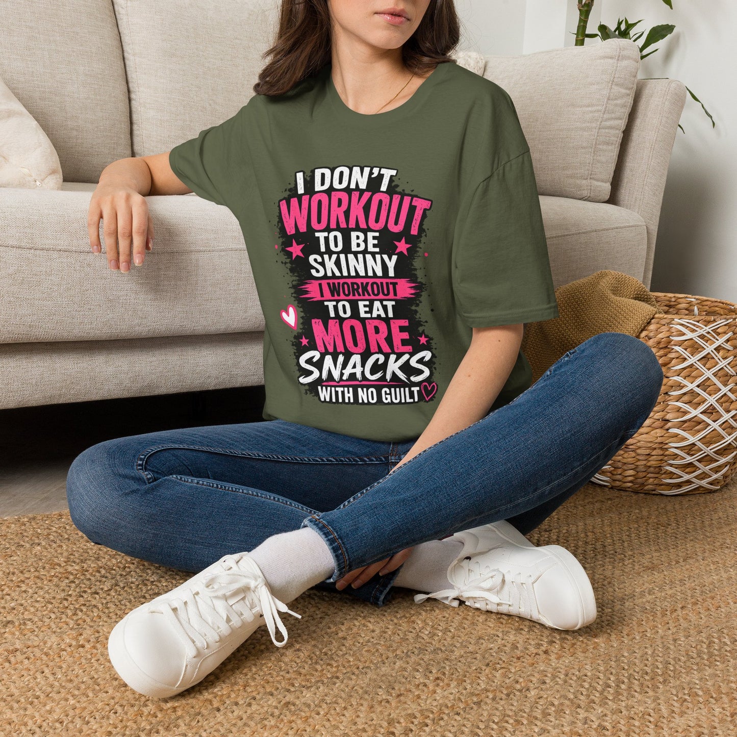 Workout & Snacks T-Shirt — “I Don’t Workout to Be Skinny” Funny Fitness Tee