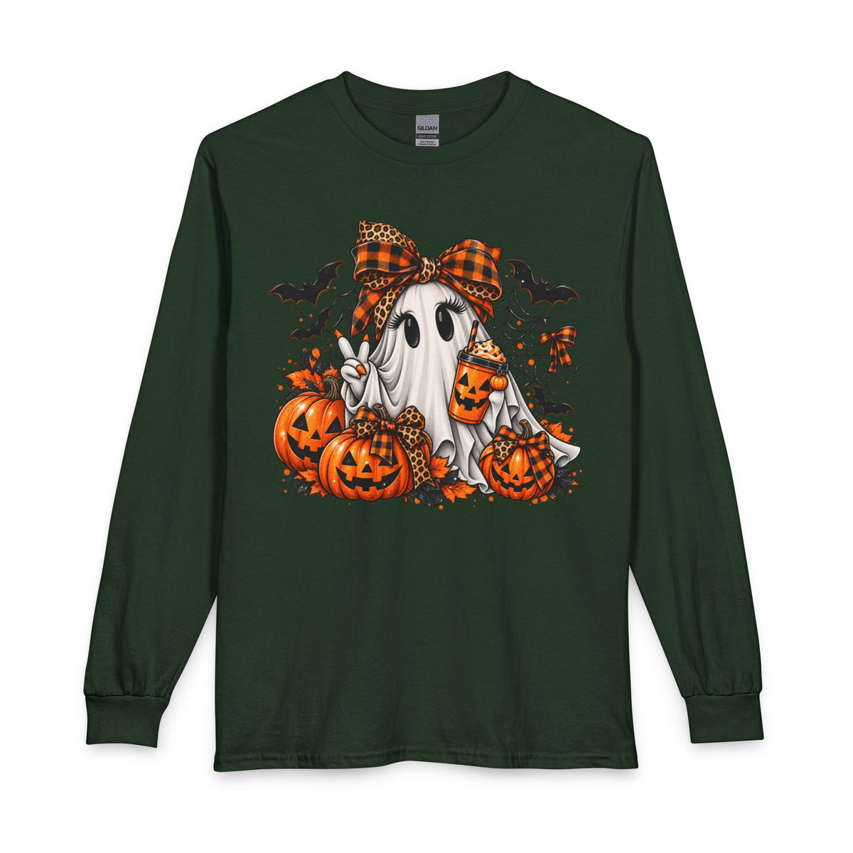 Halloween Ghost with Pumpkins Long Sleeve Tee