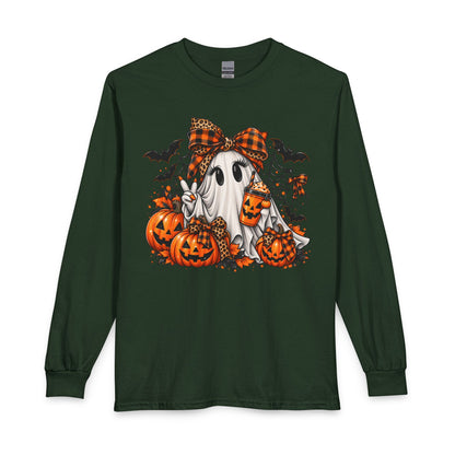 Halloween Ghost with Pumpkins Long Sleeve Tee