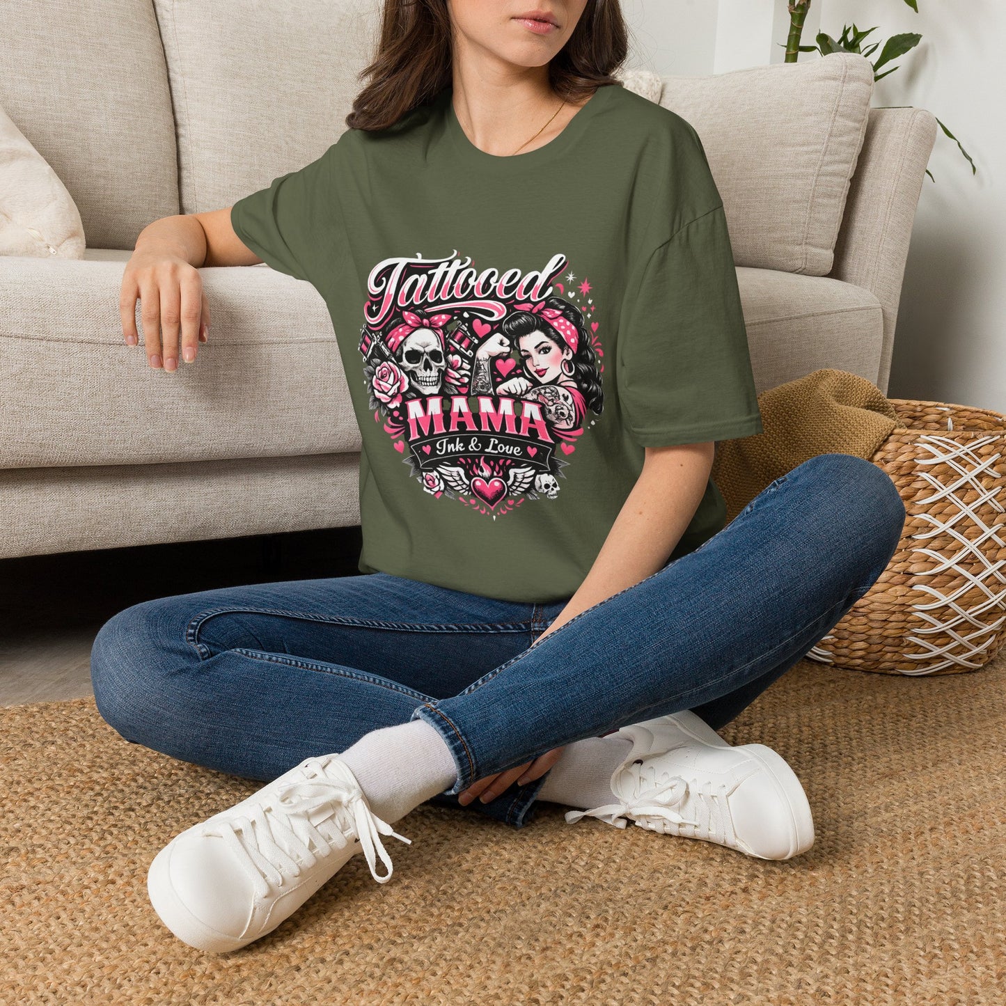 Tattooed Mama T-Shirt — Retro Rockabilly Skull & Rose Design