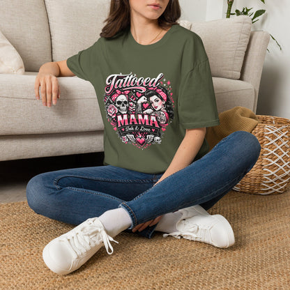 Tattooed Mama T-Shirt — Retro Rockabilly Skull & Rose Design