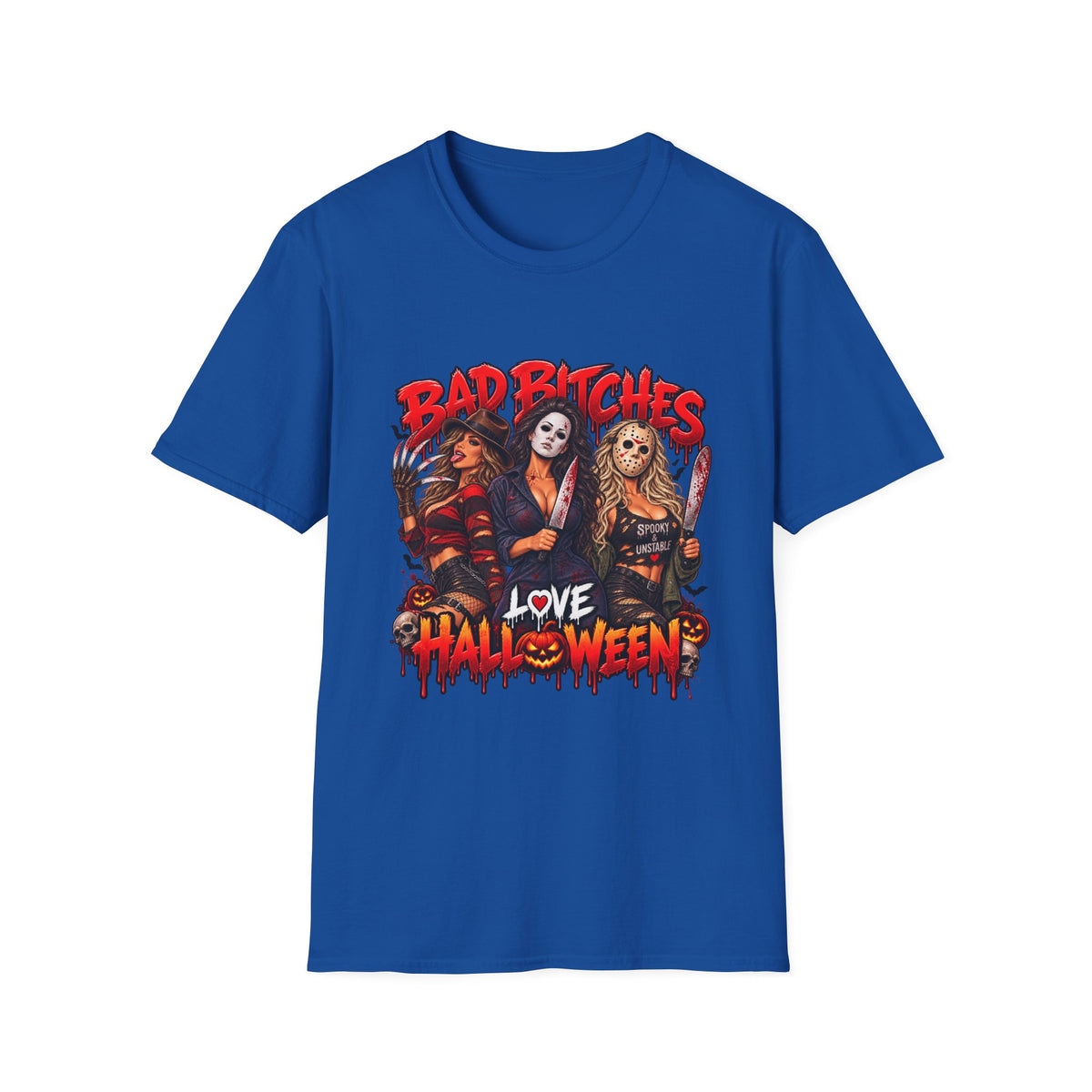 Bad Bitches Love Halloween T-Shirt — Horror Villain Women Graphic Tee
