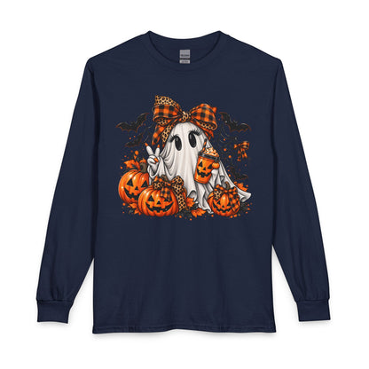 Halloween Ghost with Pumpkins Long Sleeve Tee