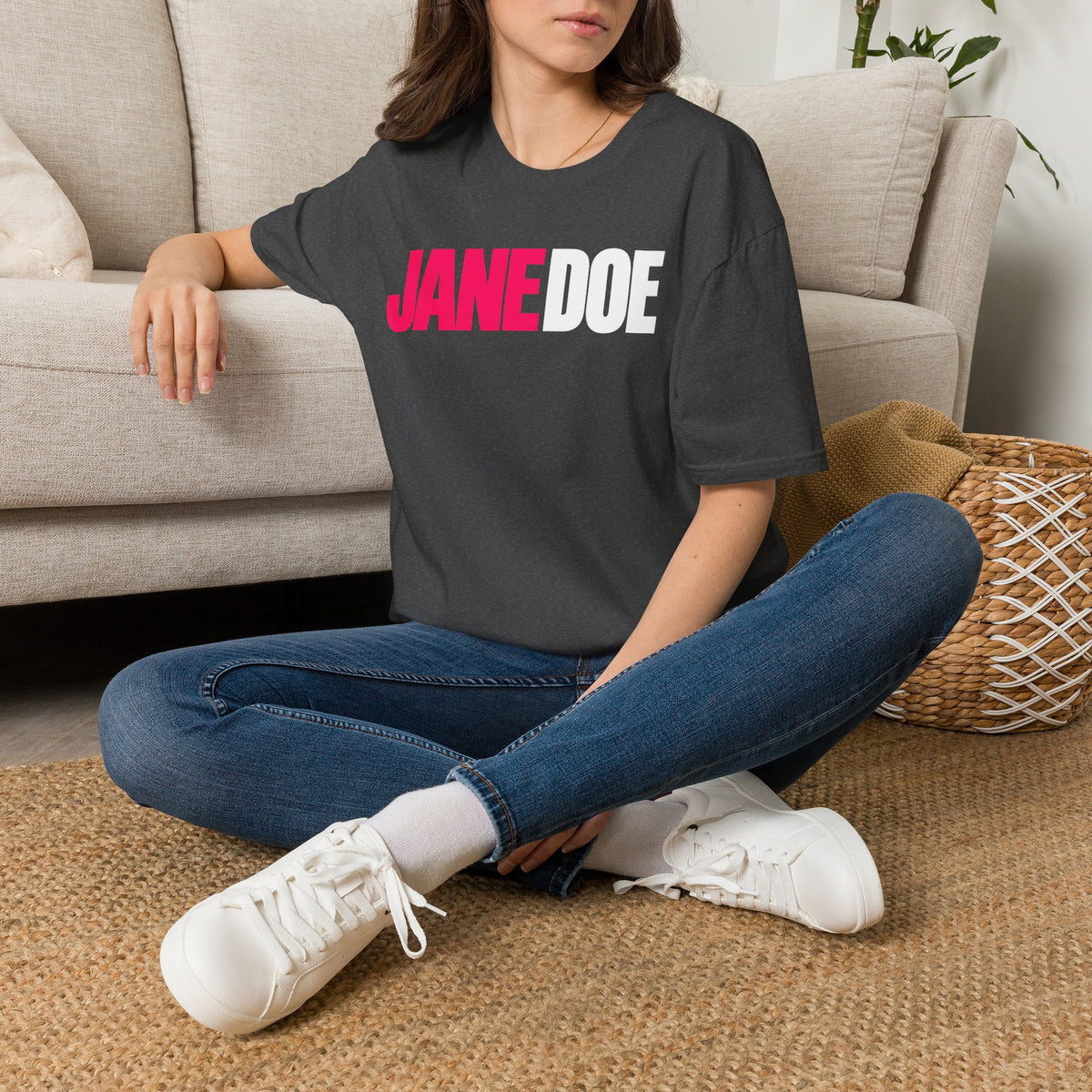 Jane Doe Graphic T-Shirt — Bold Pink & White Name Tee