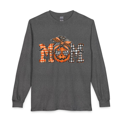 Halloween MOM Pumpkin Plaid Long Sleeve Tee