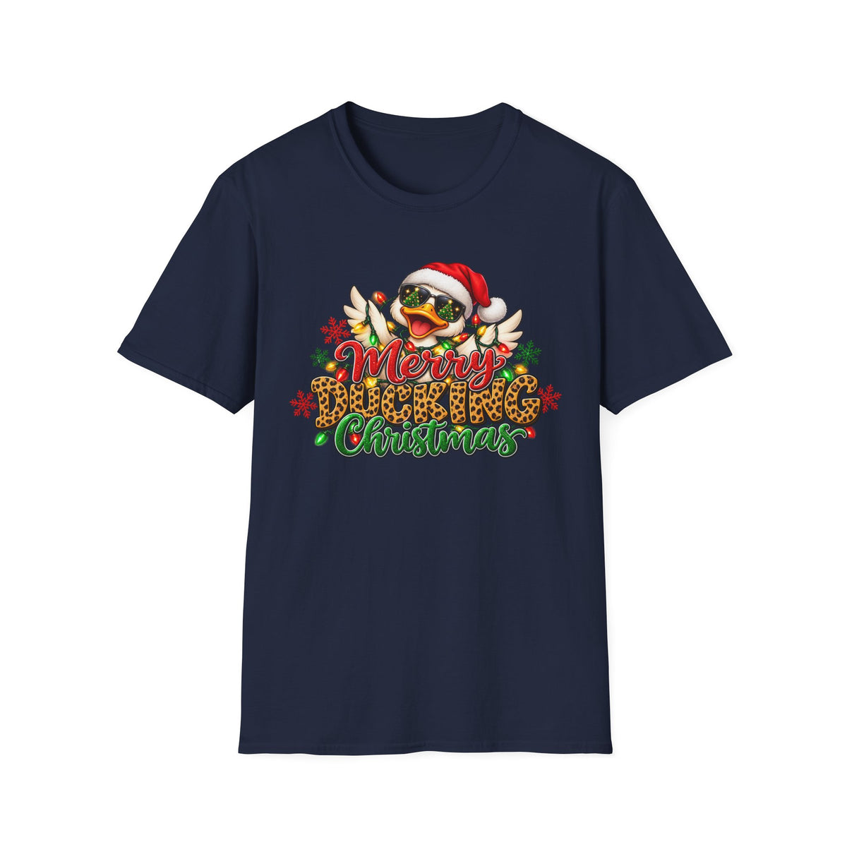 Merry Ducking Christmas T-Shirt — Santa Hat Sunglasses Holiday Tee