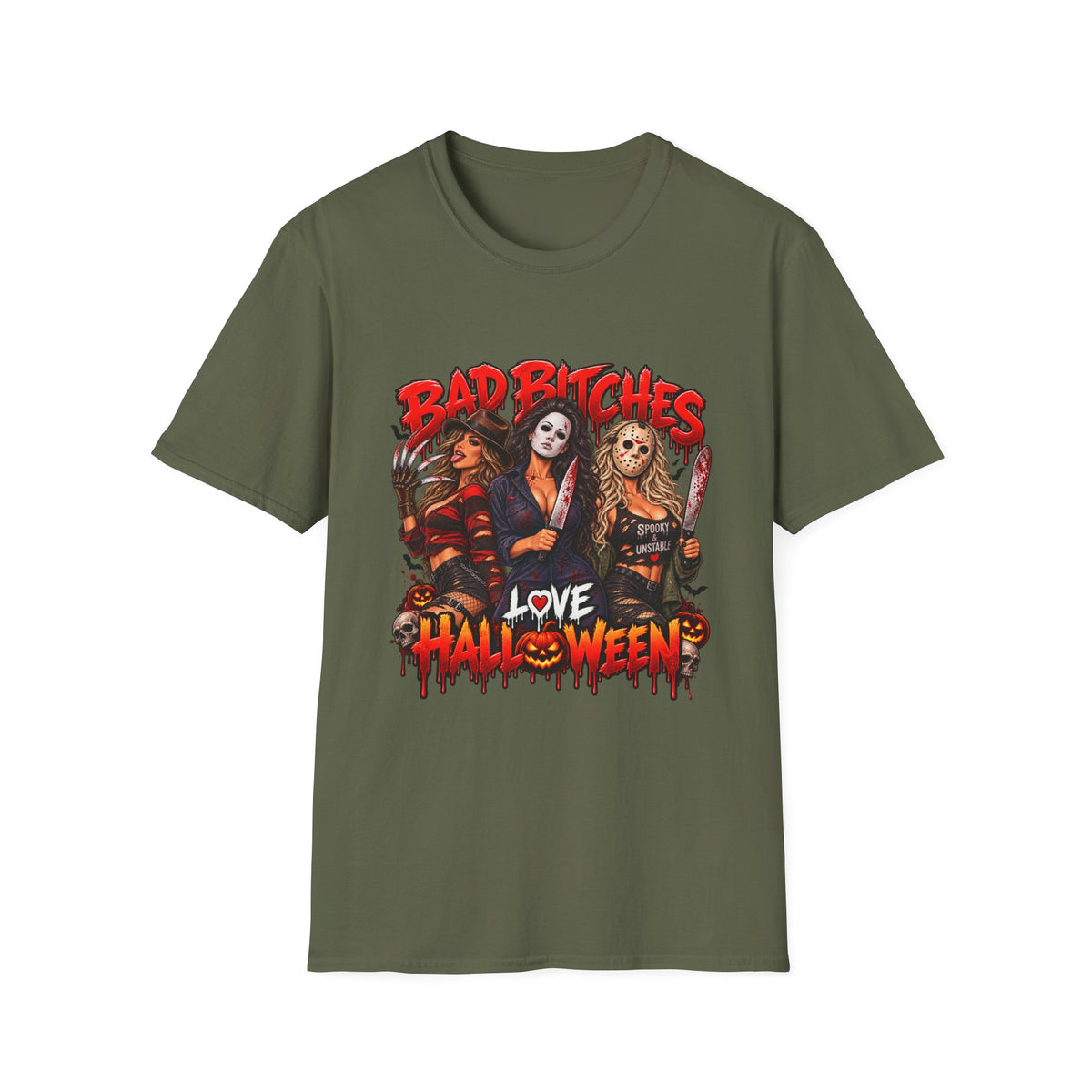 Bad Bitches Love Halloween T-Shirt — Horror Villain Women Graphic Tee