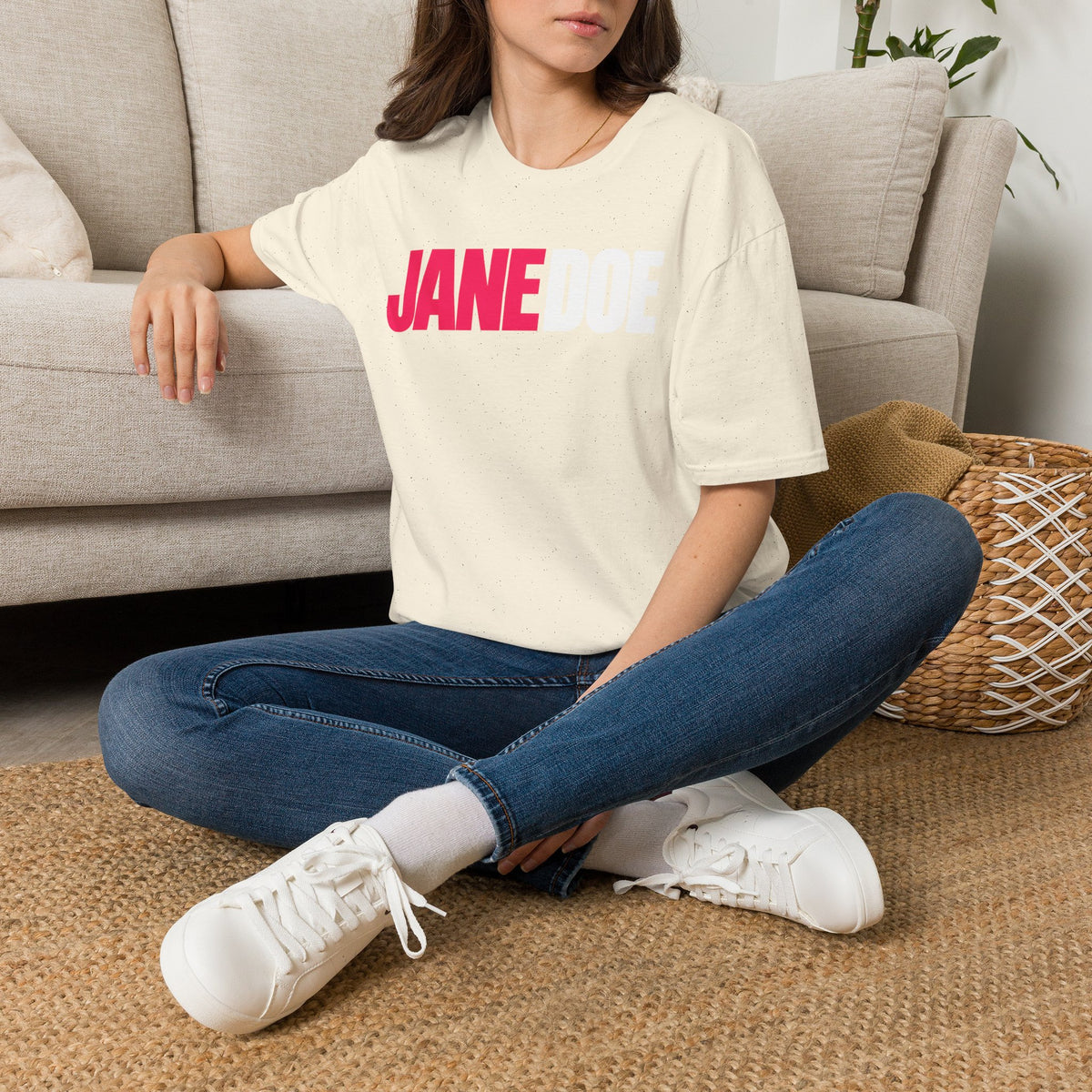 Jane Doe Graphic T-Shirt — Bold Pink & White Name Tee