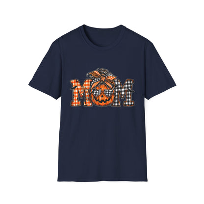 Halloween Mom T-Shirt – Plaid Pumpkin "MOM" Graphic Tee