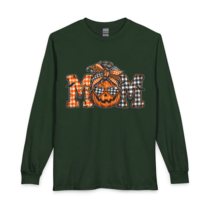 Halloween MOM Pumpkin Plaid Long Sleeve Tee