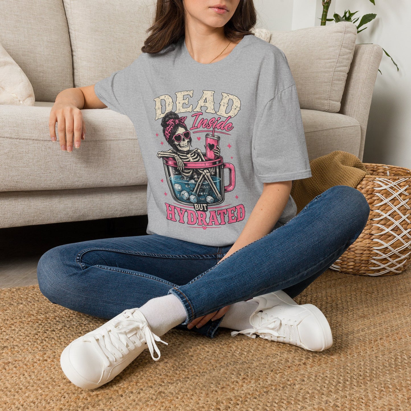 Dead Inside But Hydrated T-Shirt — Funny Skull Skeleton Graphic Tee