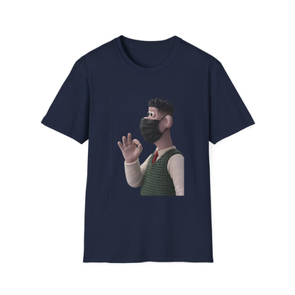 Fairs Cartoon Character T-Shirt — Cute 3D Guy Wearing Face Mask Tee