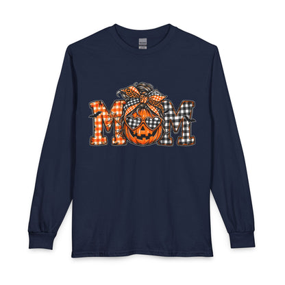 Halloween MOM Pumpkin Plaid Long Sleeve Tee