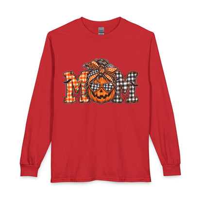 Halloween MOM Pumpkin Plaid Long Sleeve Tee