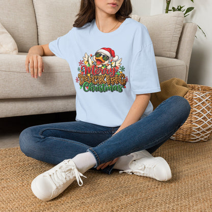 Merry Ducking Christmas T-Shirt — Santa Hat Sunglasses Holiday Tee