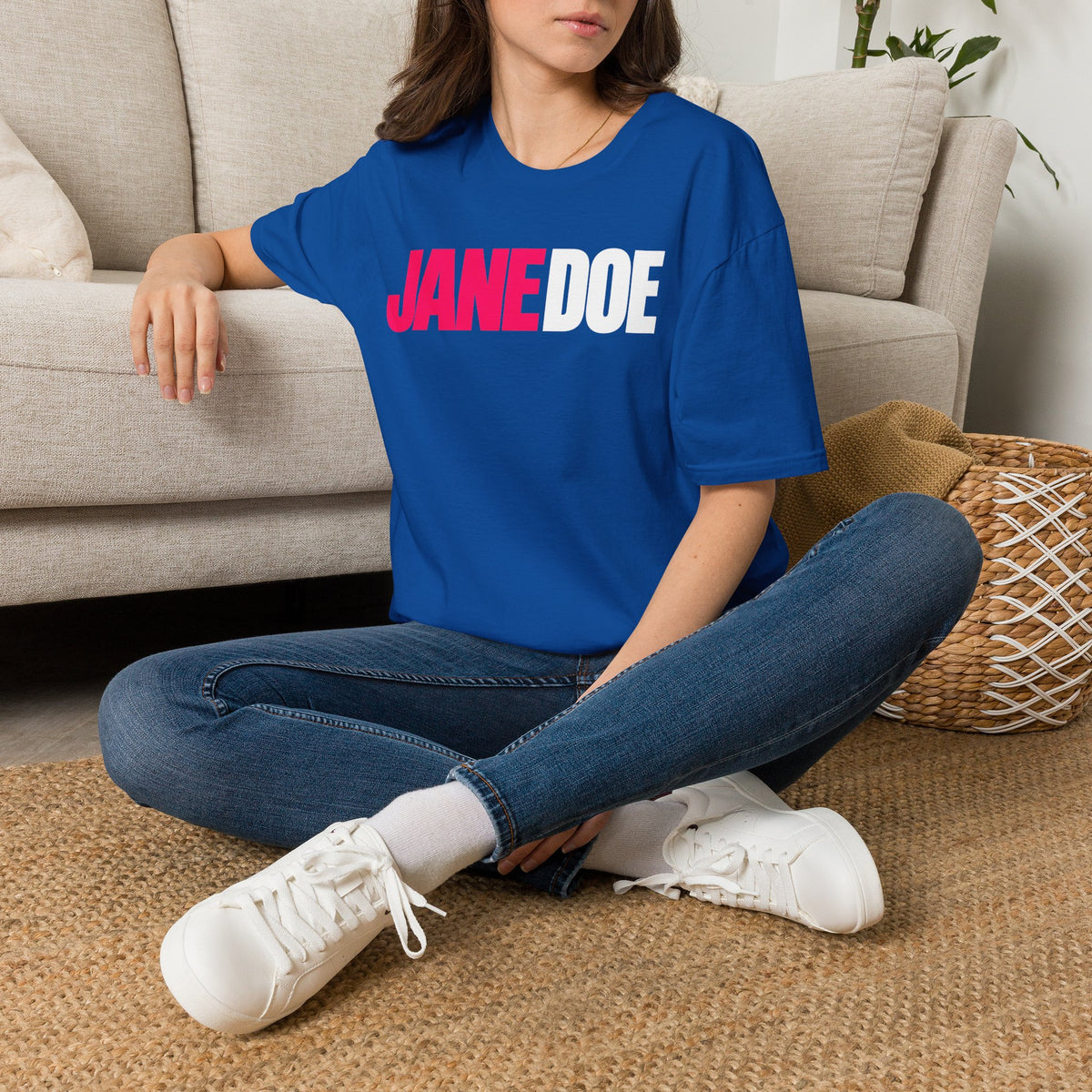 Jane Doe Graphic T-Shirt — Bold Pink & White Name Tee