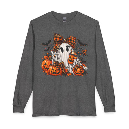 Halloween Ghost with Pumpkins Long Sleeve Tee