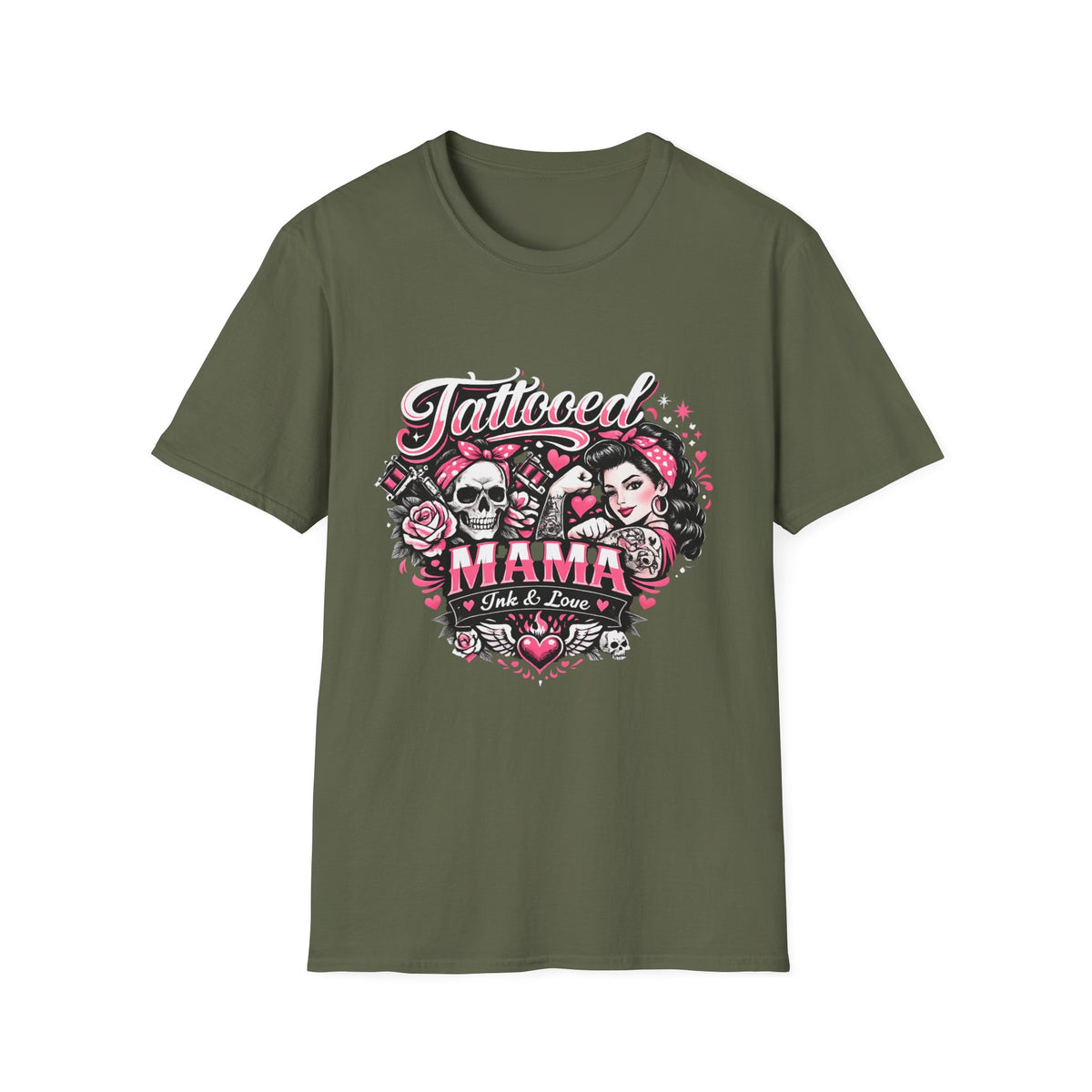 Tattooed Mama T-Shirt — Retro Rockabilly Skull & Rose Design