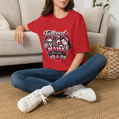 Tattooed Mama T-Shirt — Retro Rockabilly Skull & Rose Design