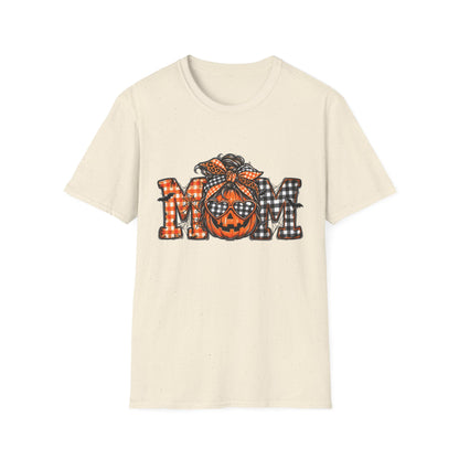 Halloween Mom T-Shirt – Plaid Pumpkin "MOM" Graphic Tee