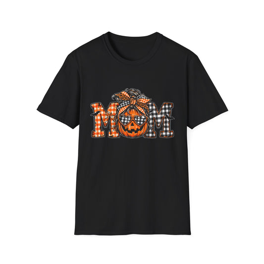 Halloween Mom T-Shirt – Plaid Pumpkin "MOM" Graphic Tee